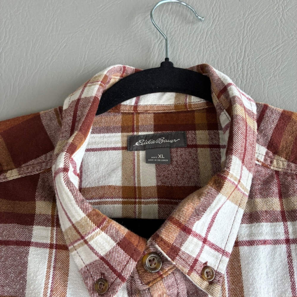 Eddie Bauer Mens XL Flannel Plaid Button Down Shirt Brick Brown Gorpcore Flannel - Picture 9 of 16